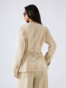 LYSMO 2026新款极简主义春夏女式V领长袖单排扣休闲牛仔衬衫/春季女装/春假/情人节/女士情人节/情人节/女士生日/生日/女士外出上衣/女士休闲衬衫/女士度假/Y2K/2000年代风格 - 杏色 - 查看 2