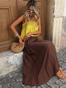 Women's Casual Ruffle Strap Top And Loose Long Skirt 2-Piece Set, Suitable For Outdoor, Vacation, Spring/Summer, Spring Clothes Women , Summer Dress , Summer Dresses For Women , Summer Outfits  , Summer Holiday Outfits Summer Skirt And Top Set - Multicolor - View 8