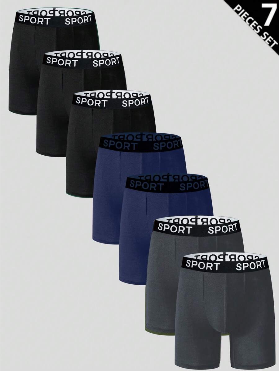 Manfinity Underwear&Sleepwear Basics 7pcs Men's Contrast Letter Tape Waist Comfortable Boxer Briefs - Multicolor - View 1