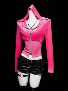 SHEIN ICON Women's Fashion Color Block Zip-Up Sweatshirt - Pink - View 6