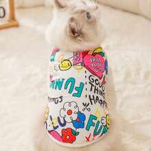 A Plush Vest Featuring Graffiti Patterns, Paired With Adorable Pet Designs. Perfect For Wearing In Autumn And Winter. - White - View 4