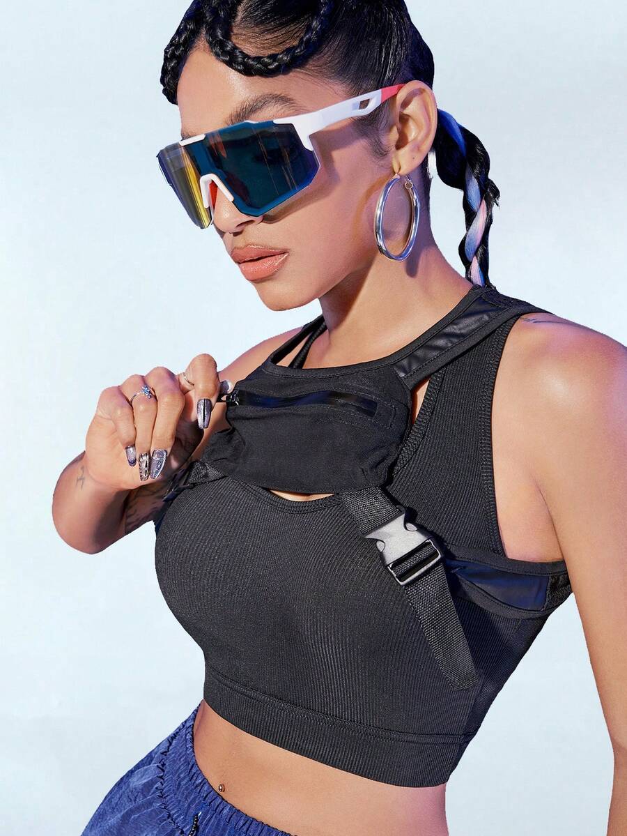 Innovista Bộ đồ thể thao nữ 2 mảnh gồm áo croptop – Dây đeo có khóa điều chỉnh, chất liệu thoáng khí và túi trước xinh xắn. Áo tank top gân lý tưởng cho chạy bộ, đạp xe, HIIT, cardio, CrossFit, tennis hoặc golf - có kiểu dây chéo sau lưng hoặc hở lưng với dây đeo có thể điều chỉnh và chi tiết nhún. Độ nâng đỡ vừa phải, hoàn hảo cho yoga, pilates, chuyển đổi từ văn phòng đến phòng tập, chạy bộ, đấm bốc và hoạt động thể thao hàng ngày. Được thiết kế cho các bài tập mùa thu với sự thoải mái, linh hoạt và chức năng, có các đường cắt lưới. - màu đen - Xem 1
