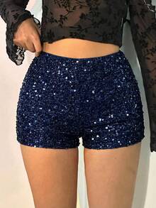 SHEIN EZwear 海军蓝音乐节派对女式针织短裤 - 藏蓝色 - 查看 5