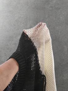 ROMWE MEN Spring Casual Graphic Men'S Fashion Casual Black, White & Red Contrast Fringe Sweater - Multicolor - View 5