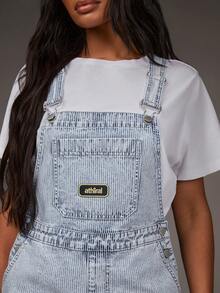 Athîral 女士休闲条纹浅蓝色短款背带裤 - 淺色水洗藍 - 查看 6