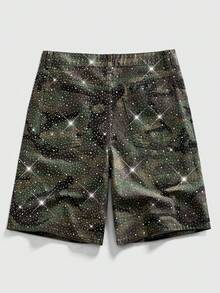 Men's Pearl & Diamond Camo Print Loose Denim Shorts - Multicolor - View 3