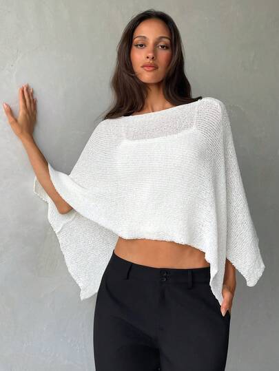 Aloruh Women's Elegant Spring/Summer Beach Vacation Sheer Knit Sweater, Spring Women, Going Out Top For Women, Summer Top, Summer Holidays, Knit Poncho Top White