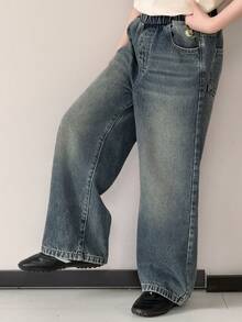 Dazy Kids Pantalones vaqueros casuales anchos de cintura elástica con bolsillos para niños preadolescentes - Azul - Ver 7