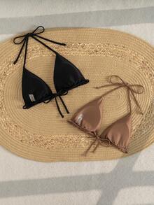 Swim Basics 2件装女士纯色挂脖系带比基尼泳衣上装 - 彩色 - 查看 2