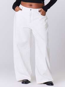 MUSERA Plus Size Wide Leg Denim Jeans Everyday Flattering Core Denim - White - View 2