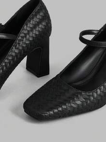 Ontre Women's Fashionable Versatile Commuter Buckle Woven High Heels - Black - View 4