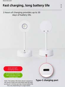 1pc Rechargeable Wireless Indoor Wall Light/Spotlight/Table Lamp/Smart Led Motion Sensor Light/Photo Light With Remote Control. - White - View 3