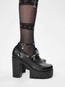 ROMWE Zapatos de tacón alto con diseño de hebilla y suela gruesa, adecuados para ocasiones de fiesta - Negro - Ver 4