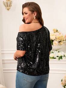 Miaspire Áo sơ mi nữ cỡ lớn thời trang cổ lệch đính sequin, kiểu dáng công sở. - màu đen - Xem 4