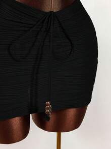 Amplova 2025新款休闲性感派对度假返校V领无袖露脐上衣和百褶迷你裙两件套女装 - 黑色 - 查看 6