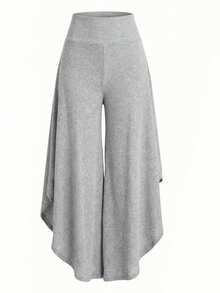 Franclia 2026新款罗纹针织不对称下摆长裤 - 直筒简约风格，休闲办公皆宜 - 灰色 - 查看 4