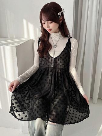 FRIFUL Camiseta sin mangas negra transparente con diseño minimalista gráfico para mujer