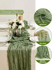 1pc Green Crinkle Cheese Cloth Table Cloth For Wedding, Bride, Birthday Party Rectangular And Round Dining Table Decor Back To School Valentine Day - Green - View 2