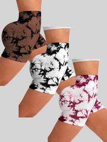 Easithlete 女士高腰扎染弹力运动短裤毛衣短裤 - 彩色 - 查看 2