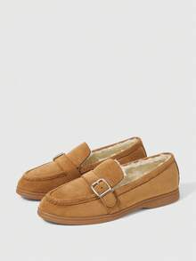 Sleekvia Stylish Women's Casual Round Toe Slip-On Soft Knit Upper Contrast Color Mary Jane Style Flat Casual Versatile Shoes, Christmas - Brown - View 10