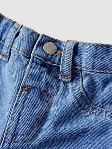 SHEIN Quần jean denim dáng rộng, họa tiết rằn ri bạc màu, túi hộp, phong cách đường phố cho bé trai, thích hợp cho mùa thu/đông. - Rửa tối - Xem 3