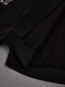SHEIN ICON 大码女式休闲连帽衫，饰有水钻，前拉链 - 黑色 - 查看 12