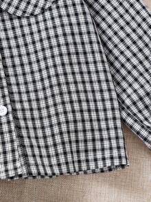 Genkimix Kids Young Girl' Cute Peter Pan Collar Black & White Plaid Lantern Sleeve Shirt - Black - View 5
