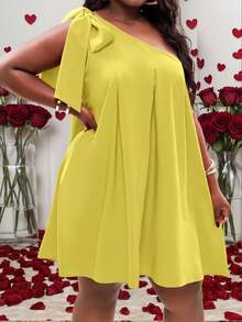 Slaydiva Đầm nữ cỡ lớn màu đỏ trơn, kiểu dáng tối giản, thích hợp mặc hàng ngày. - Màu vàng ngỗng - Xem 1