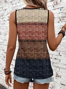 SHEIN LUNE Áo tank top nữ cổ tròn phối viền tương phản, kiểu dáng thường ngày, đa năng. - Nhiều màu - Xem 2