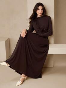 Graceveil Đầm dài màu nâu ôm dáng, cổ tròn, tay dài, chất liệu dệt kim, đa năng cho cả hoạt động ban ngày và buổi tối. - màu nâu - Xem 8