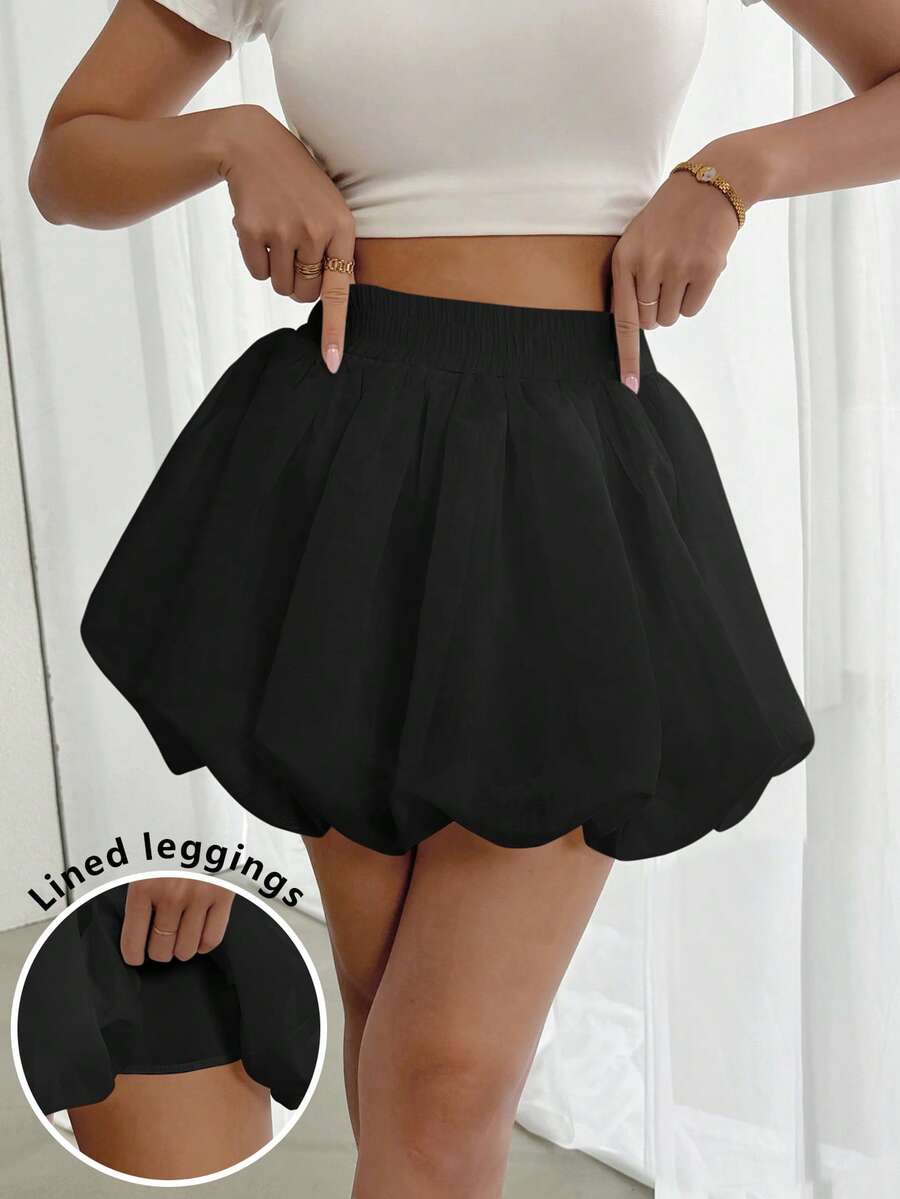 Pariaura Petite 女士休闲纯色荷叶边迷你裙，夏季百搭 - 黑色 - 查看 1