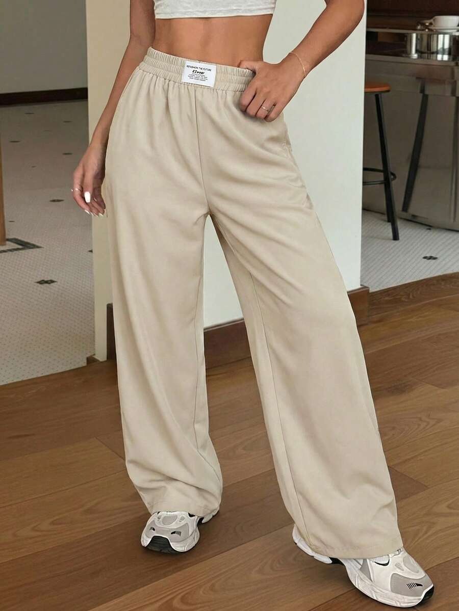 SHEIN EZwear Women's Loose Casual Vacation Straight Leg Pants, Spring/Summer - Apricot - View 1