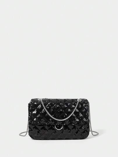 SHECARRY Festväska med paljetter och quiltad flipväska, snedställd axelväska, lämplig för middagar och fester