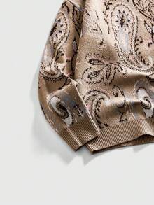 男士圆领腰果图案复古针织毛衣 - 咖啡棕 - 查看 4