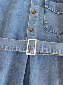 SHEIN Vintaside Kids Girls' Spring/Summer Turndown Collar Long Sleeve Fashionable Casual Washed Denim Dress - Blue - View 6