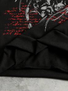 ROMWE MEN 男士休闲时尚街头标语十字链印花保暖连帽卫衣，秋冬款 - 黑色 - 查看 4