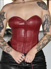 Arliah Women's Red Pu Leather Tube Top - Burgundy - View 4