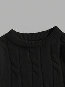 NORVETH Men's Solid Color Round Neck Drop Shoulder Sweater, Cable Knit, For Fall Winter, Couple Things - Black - View 4