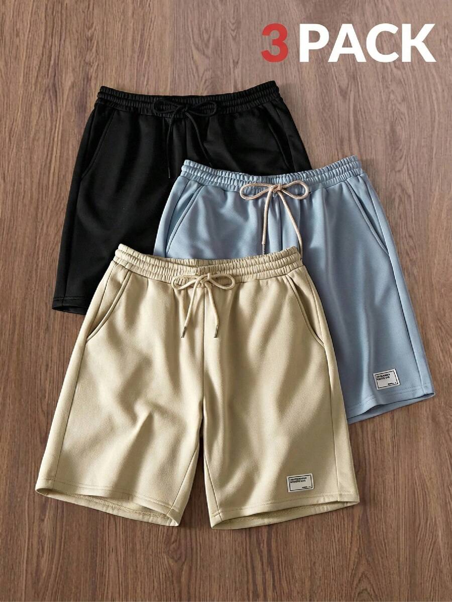 Manfinity Unisex 4pcs/Set Men's Knitted Casual Loose Solid Color Shorts, Versatile Daily Wear, Youth Look, Couple Things - Multicolor - View 1