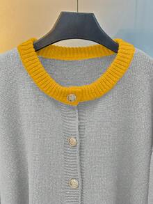 GlowEve 女士撞色设计休闲时尚针织毛衣，冬季 - 淺灰色 - 查看 4