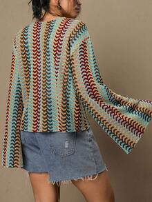 SHEIN LUNE 大码女式印花喇叭袖系带休闲衬衫,夏季女装,圣帕特里克节服装,复活节夏季服装,春季女装。度假女装,夏季度假优雅女式衬衫,派对上衣,情人节女装,春季女装,波西米亚风和服,波西米亚风上衣,波西米亚风夏季上衣,波西米亚风衬衫。 - 紫色 - 查看 3