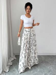 Rafferiza 女士印花褶裥前开襟纽扣裤 - 杏色 - 查看 6