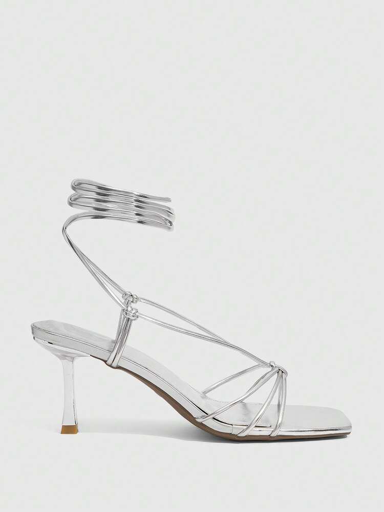 CUCCOO SZL Sexy New Summer Gold Criss-Cross Strap Fashionable Elegant Women's High Heel Sandals, Slim Strap Square Toe Stiletto Heels Open Toe Sandals