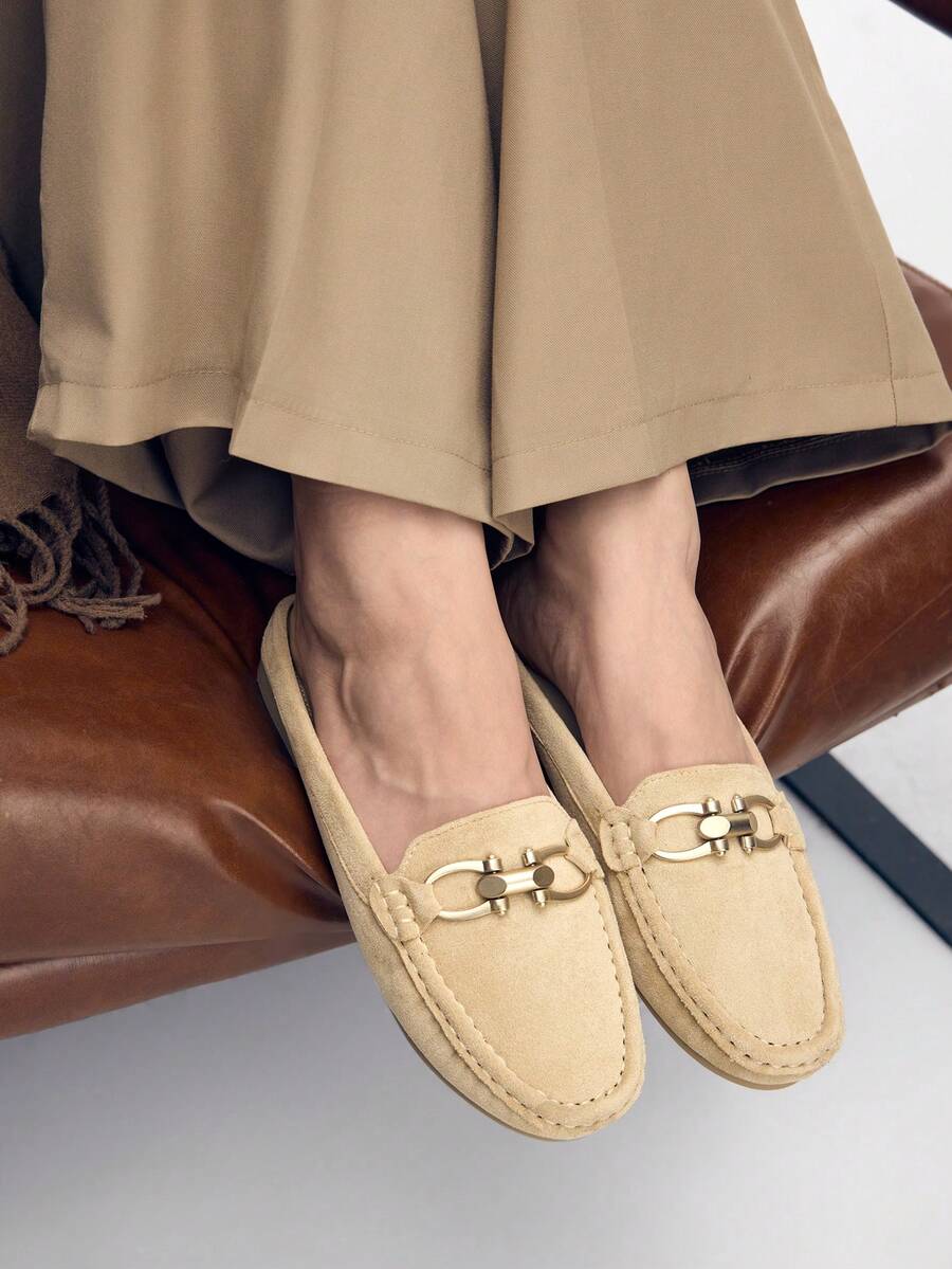 Giày bệt đế mềm bằng da lộn thoải mái đa năng dành cho nữ - Màu Khaki - Xem 1