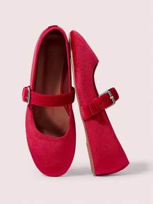 CUCCOO DOLLMOD Women Casual Versatile Commute Simple Buckle Flats - Red - View 1