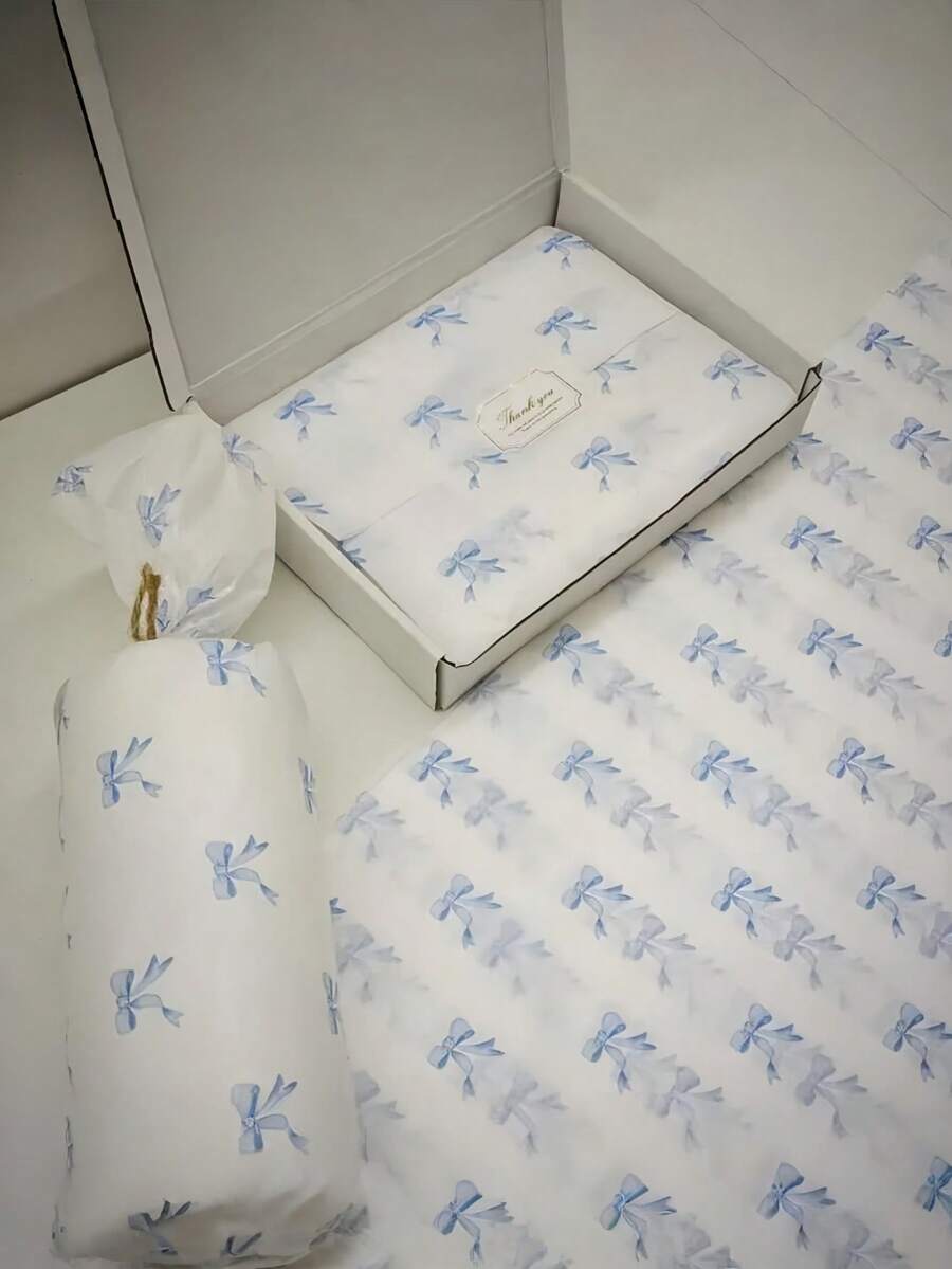 10/15/30/50/100张装 薄款防水蓝粉色蝴蝶结图案 优雅礼品包装 花束装饰纸巾 适用于生日、情人节、母亲节、圣诞节礼物包装、服装包装、易碎物品保护、派对装饰、四季节日庆典 - 藍色 - 查看 1