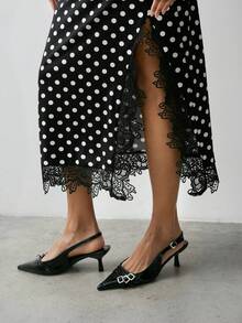 Maija Women's Contrast Polka Dot Print Slit Skirt Polka Dot Skirt Pin Up Style Clothing