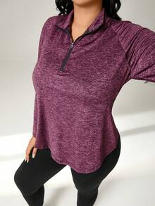 Auralis Tee & Tank Olahraga Ukuran Plus Zip Plain - Merah - View 1