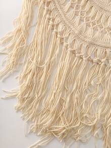 Selianne Casual Vacation Style Handmade Crochet Fringe Strap Knit Tank Top For Women, Spring/Summer - Apricot - View 6