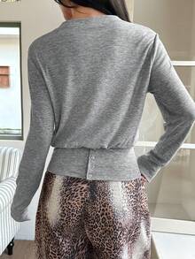 DAZY Cardigan Kasual Lengan Panjang Berkerah V untuk Wanita - Grey - View 3